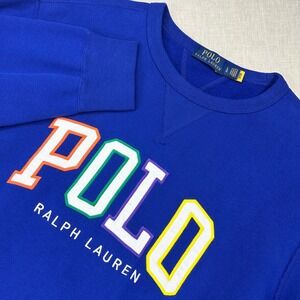 Polo Ralph Lauren Sweatshirt Mens L Blue Varsity Logo Crewneck Fleece Pullover